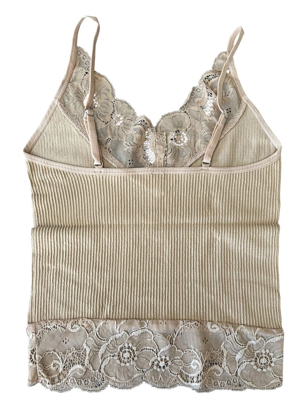 Lace Trim Ribbed Camisole **TAN** Size Small New Soft Feminine Layering Staple - Picture 2 of 11